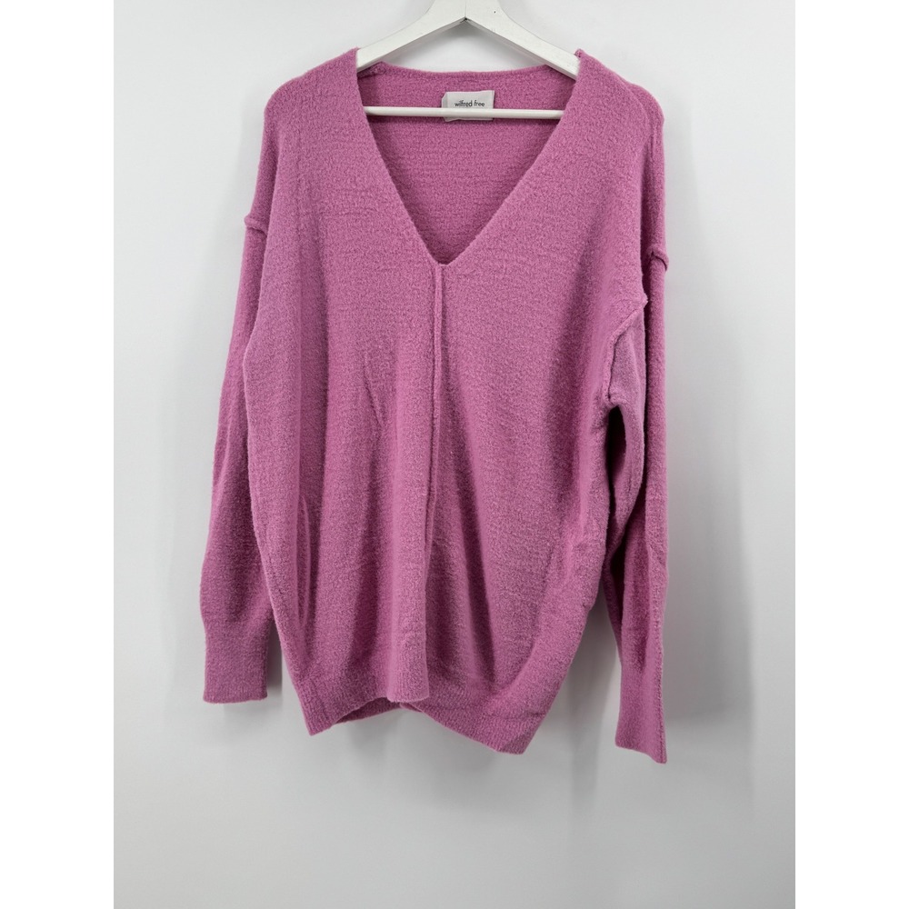 Wilfred Free Aritzia Pink V-Neck Oversized Fuzzy Knit Sweater Womens Small WI21